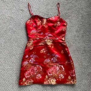 Red floral mini dress